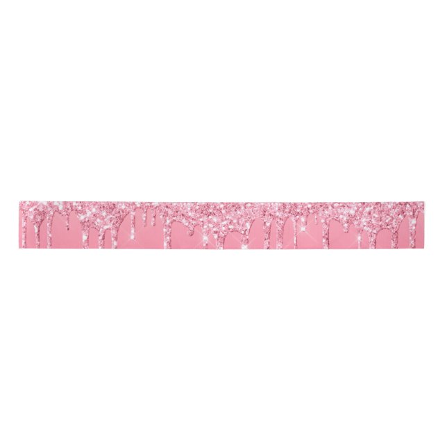 Pink Dripping Glitter Girly Trendy Chic Modern Satin Ribbon (Front)