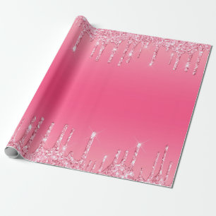 Pink Dripping Glitter Girly Trendy Chic Modern Wrapping Paper