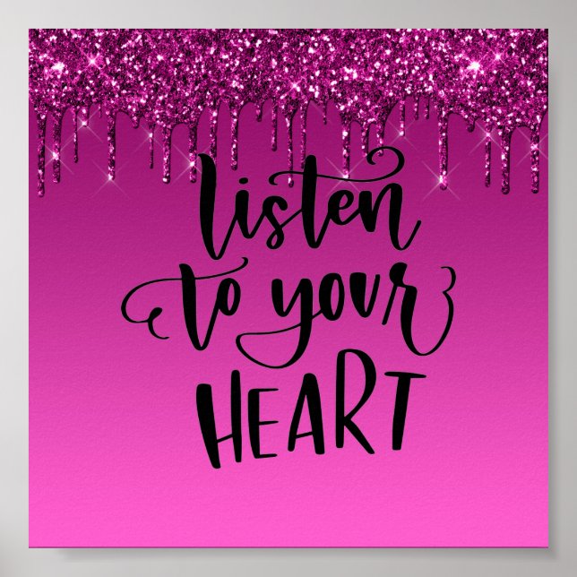 Pink Dripping Glitter Inspirational Quote Poster (Front)