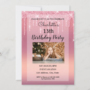 Pink Dripping Glitter Invitation