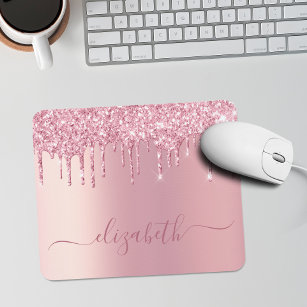Pink Dripping Glitter Personalized Mouse Mat