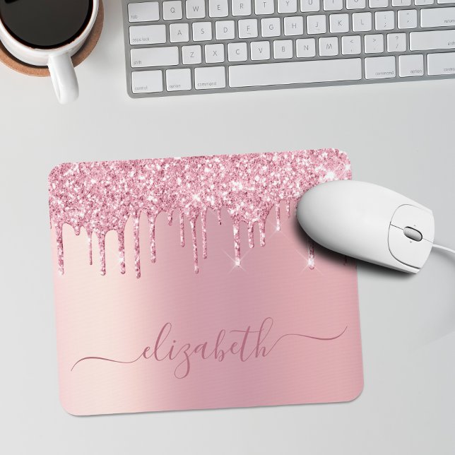 Pink Dripping Glitter Personalized Mouse Mat (Creator Uploaded)