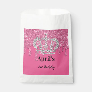 Pink Dripping Glitter | Silver Crown Birthday Favour Bags
