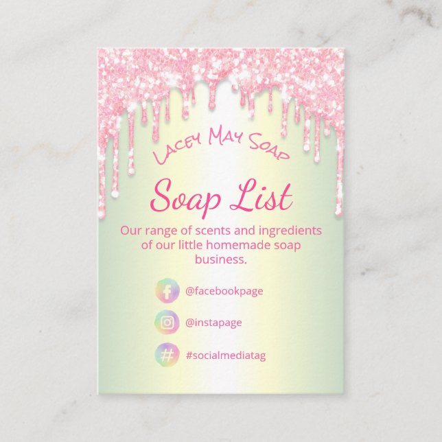 Pink Dripping Glitter Soap Fragrance Ingredients Business Card (Front)