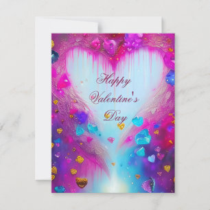 Pink dripping hearts abstract kids valentine holiday card