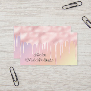 Pink Dripping Paint Nail Art Business Card