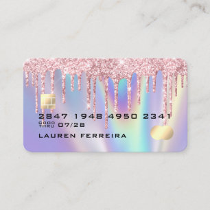 Pink Drips Faux Holographic Credit Card Style