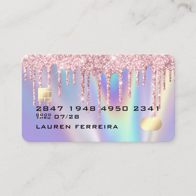 Pink Drips Faux Holographic Credit Card Style (Front)