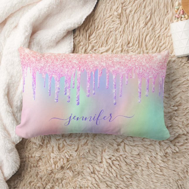 Pink drips holographic name girl lumbar cushion (Blanket)