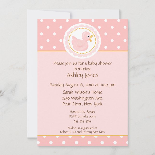 Pink Duck Baby Shower Invitation (Front)