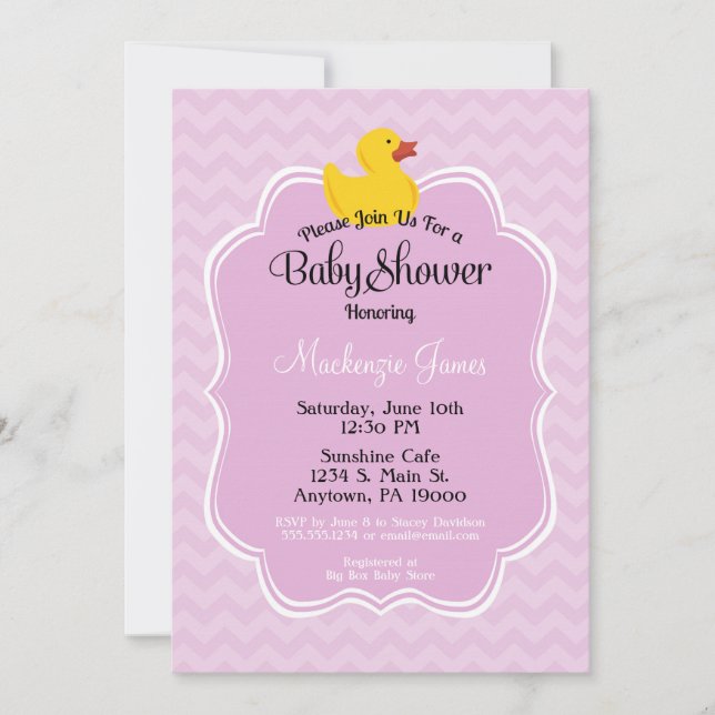 Pink Duck Girls Baby Shower Invitation (Front)