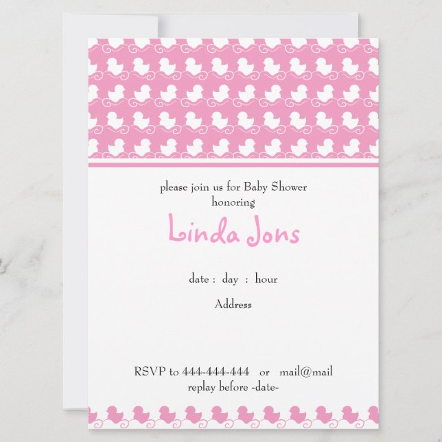 pink duck row baby shower invitation (Front)