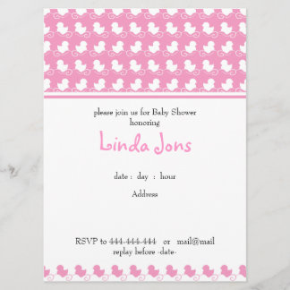 pink duck row baby shower invitation