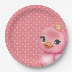 Pink Duck Wearing A Crown Paper Plate