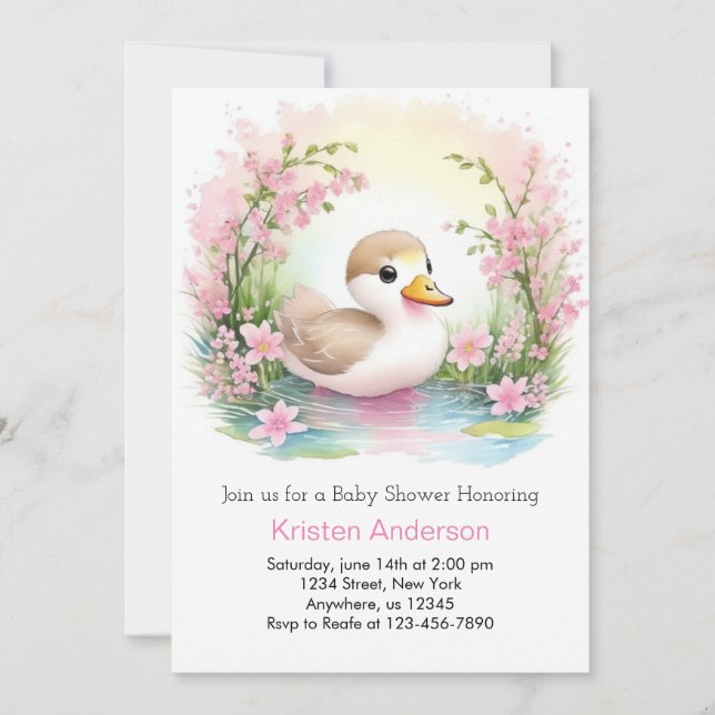 Pink Duckling Girl Baby Shower Invitation (Front)