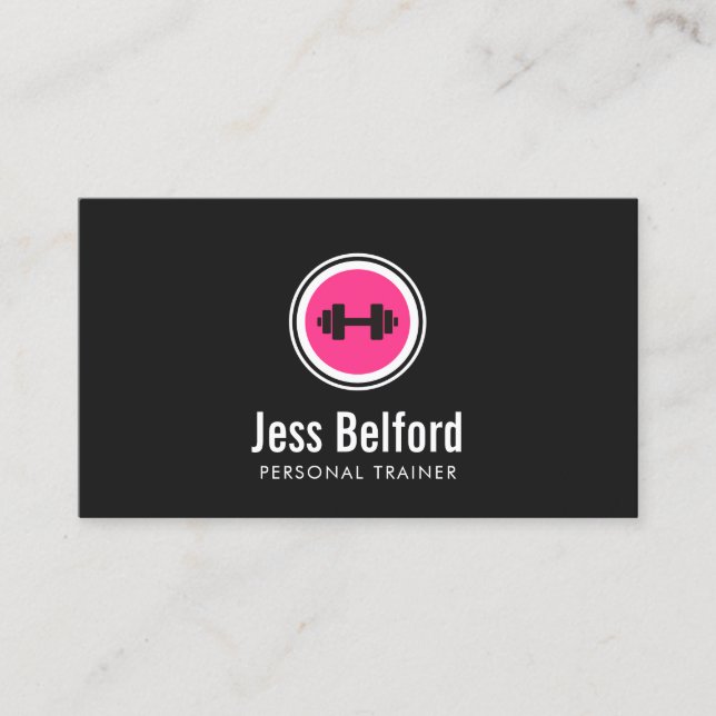 Pink Dumbbell Logo, Personal Trainer, Fitness Gym Business Card (Front)