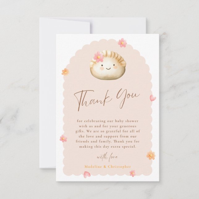 Pink Dumpling Baby Girl Shower Thank You Card (Front)