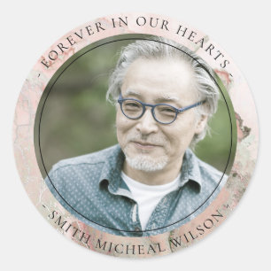 PINK DUSKY ROSE GOLD AGATE SYMPATHY MEMORIAL PHOTO CLASSIC ROUND STICKER