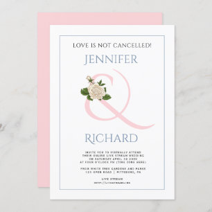 Pink dusty blue ampersand and rose virtual wedding invitation