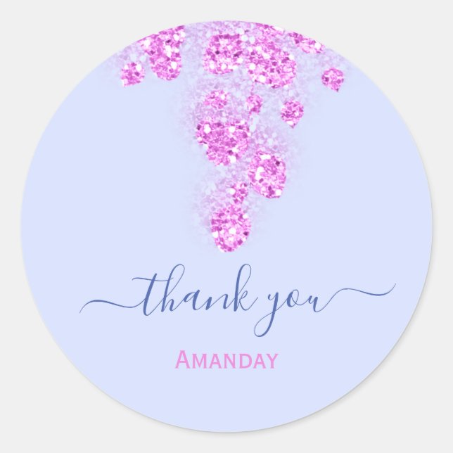 Pink Dusty Blue Glitter Bridal Sweet16th Thank Classic Round Sticker (Front)