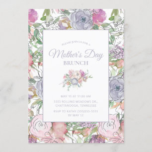 Pink Dusty Blue Hand Sketched Floral Mother's Day Invitation