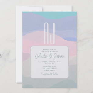 Pink Dusty Blue Minimalist Wedding Invitation