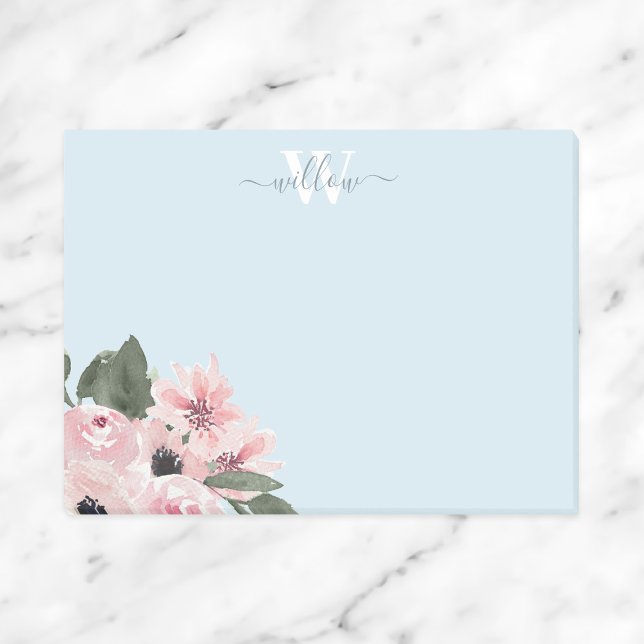 Pink Dusty Blue Monogram Floral Notes (Creator Uploaded)