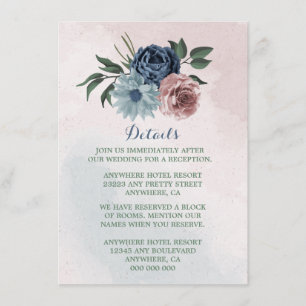pink dusty blue navy blue floral greenery details enclosure card