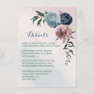 pink dusty blue navy blue floral greenery details enclosure card