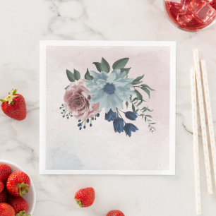 pink dusty blue navy blue floral greenery wedding napkin