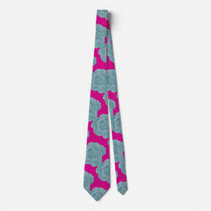 Pink Dusty Blue Rose Floral Vintage Colorful Gift Tie