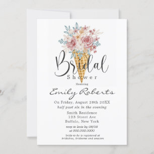 Pink Dusty Blue Tan Ice Cream Cone Bridal Shower I Invitation