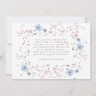 Pink & Dusty Blue Watercolor Botanical Wedding  Thank You Card