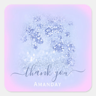 Pink Dusty Pink Glitter Floral Sweet 16th Girly Square Sticker