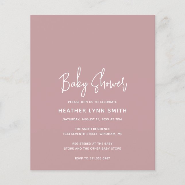 Pink Dusty Rose Budget Baby Shower Invitation (Front)