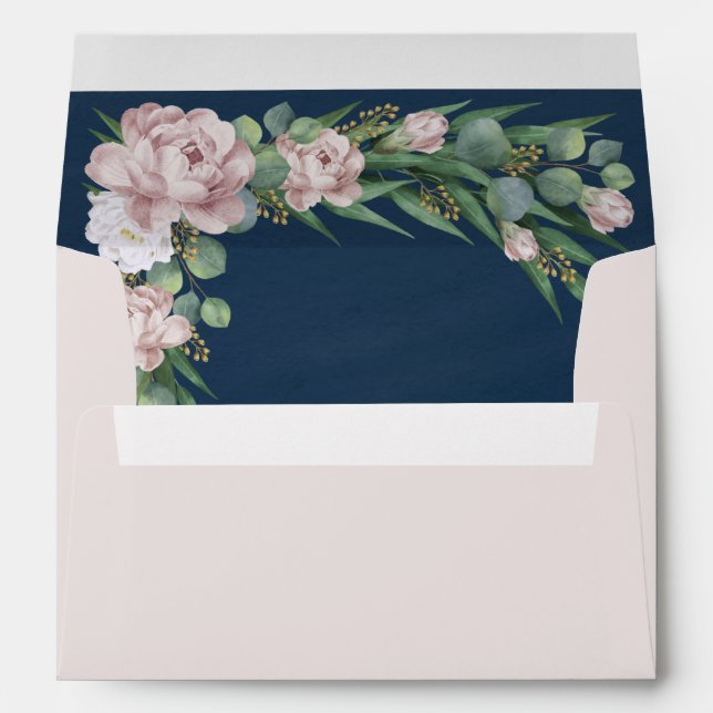 Pink Dusty Rose Eucalyptus Greenery Gold Wedding Envelope (Back (Bottom))