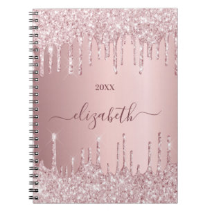 Pink dusty rose glitter drips monogram notebook