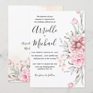 Pink Dusty Rose Greenery Wedding Invitation