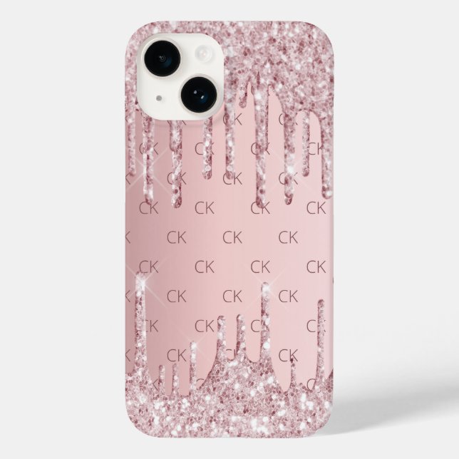 Pink dusty rose monogram initials drips Case-Mate iPhone case (Back)