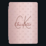 Pink dusty rose monogram initials iPad pro cover<br><div class="desc">Personalise and add your name and monogram letters,  initials.  The monogram initials as a pattern on the background.   A girly and feminine dusty rose,  pink gradient background colour.  The name is written with a hand lettered style script.</div>