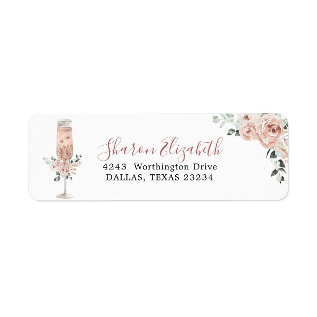 Pink Dusty Rose Petals and Prosecco Address Label (Front)