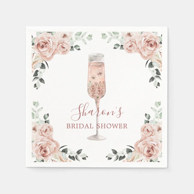 Pink Dusty Rose Petals and Prosecco Paper Napkin (Front)