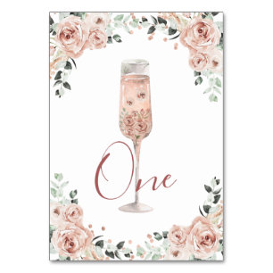Pink Dusty Rose Petals and Prosecco Table Number
