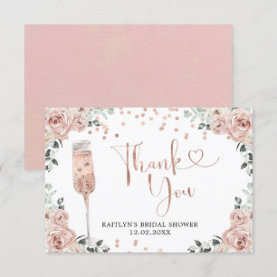 Pink Dusty Rose Petals and Prosecco Thank You Card
