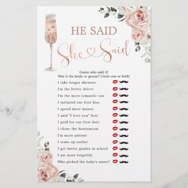 Pink Dusty Rose Petals Prosecco He Said She Said (Front)