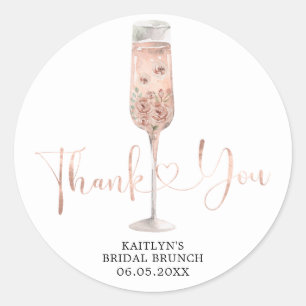 Pink Dusty Rose Petals Prosecco Thank You Sticker