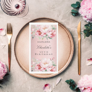 Pink dusty roses florals elegant birthday napkin