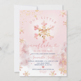 Pink Dusty Winter Little Snowflake on The Way Invitation