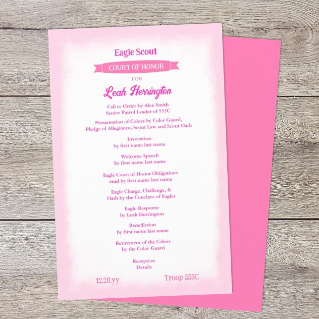 Pink Eagle Court of Honor Ceremony Program Flyer (pink eagle scout court of honor ceremony program)