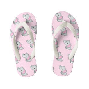 Pink Eared Cute Baby Elephant  Kid's Flip Flops